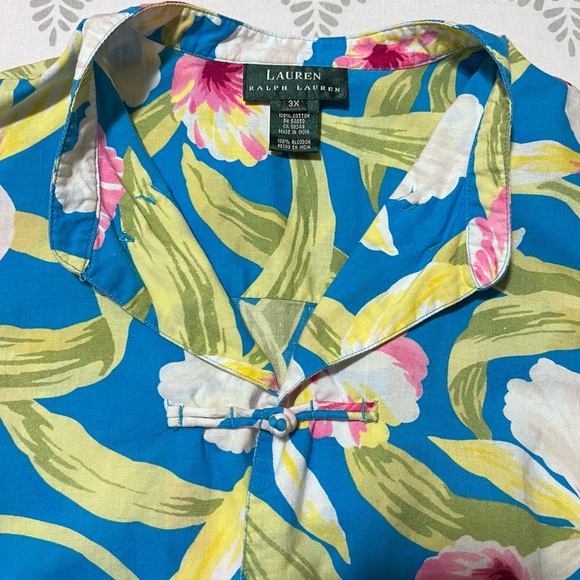 Lauren Ralph Lauren Vibrant Colorful Tropical Floral Mandarin Collar Tank Sz 3X - Picture 3 of 13